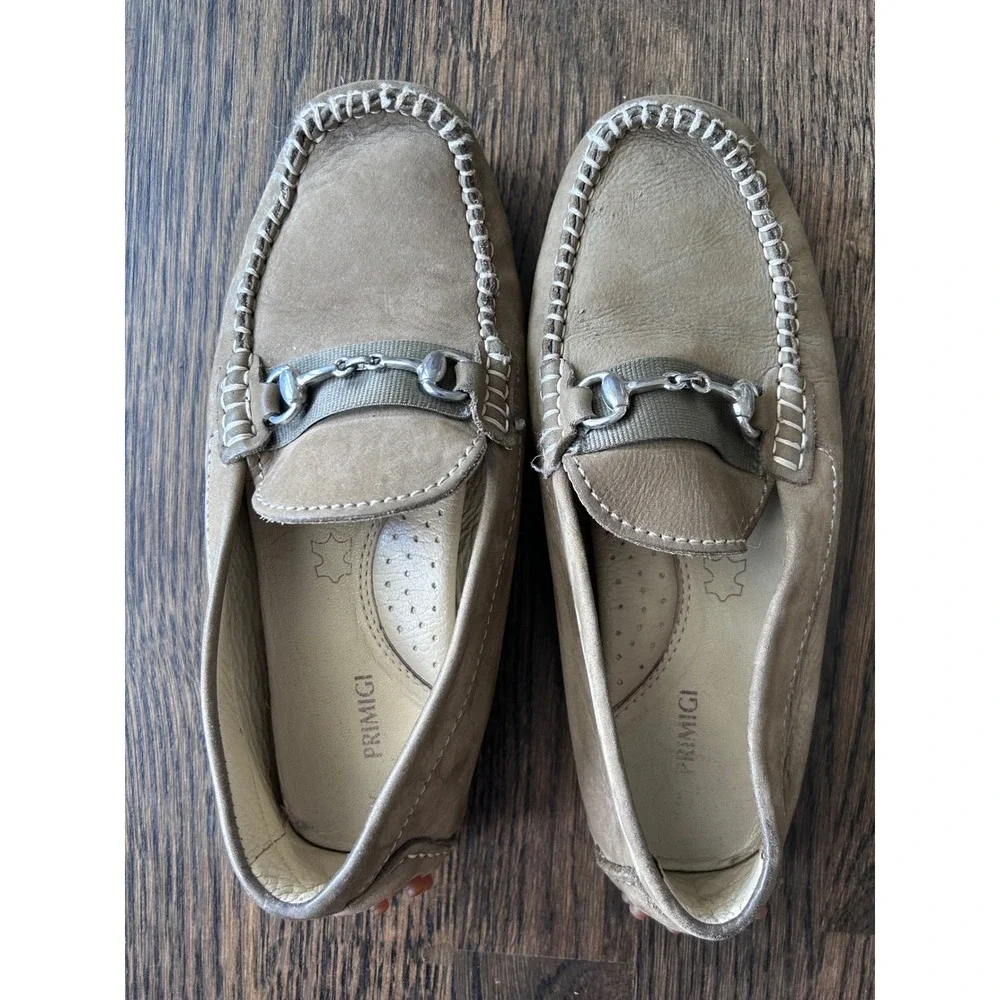 Primigi Kids Tan Leather Horsebit Driving Loafers Taupe Slip On Shoes Size 1Y